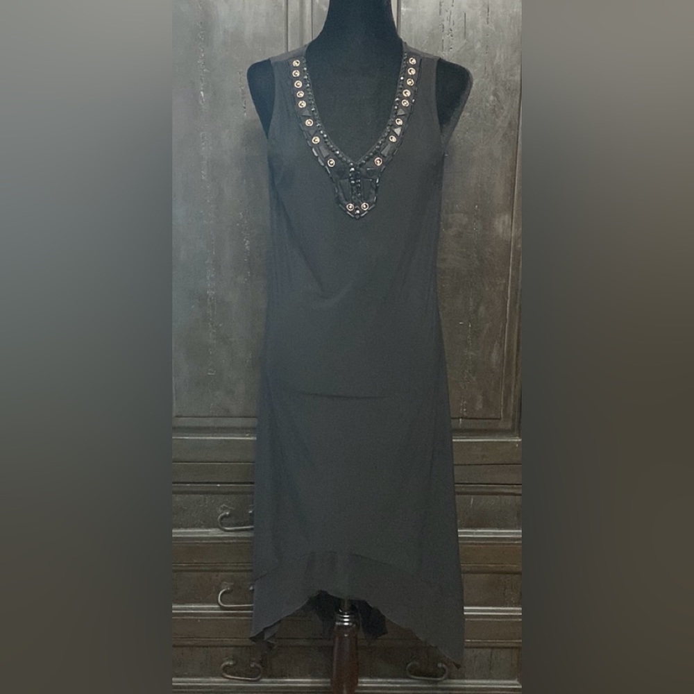 Black sleeveless sheer dress w/rhinestones. Size M